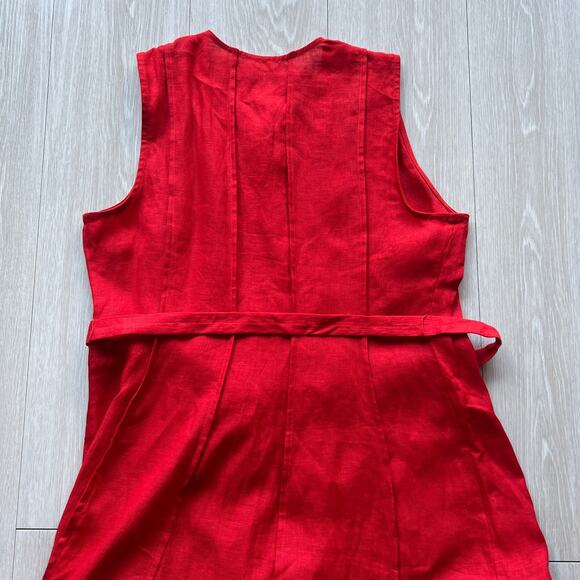 J Crew Seamed Linen Dress With Removable Belt Medium Red FLAW - Picture 10 of 16